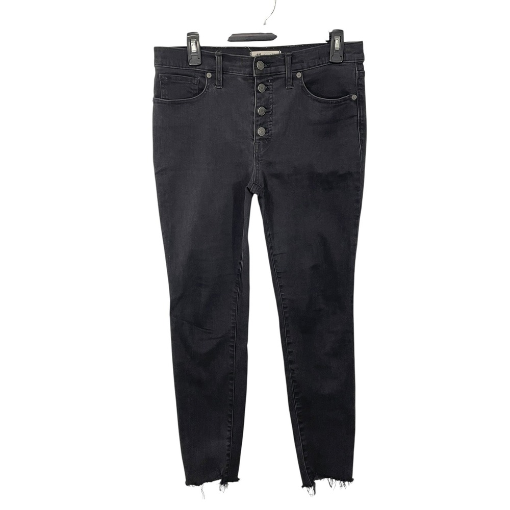 Madewell 9" Mid Rise Skinny Jeans Women's Size 29 Black Button Fly Raw Hem Denim